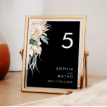 Floral blanc | Numéro de table noire<br><div class="desc">Nous avons conçu cette Flore Blanche | Numéro de table noir pour compléter votre mariage tropical foncé rustique. Avec son aquarelle bohème verdoyante et ses fleurs d'hiver boho modernes, dont la protéa, la dahlia et le lotus séché, le design est sûr de mettre en valeur votre moody, minimaliste noir et...</div>