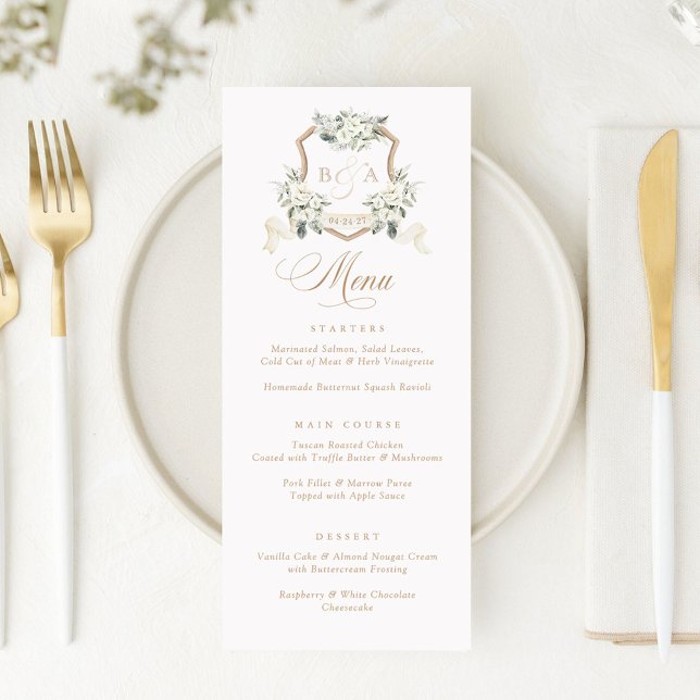 Floral Blanc Sage Vert Crest Mariage Menu (Créateur téléchargé)