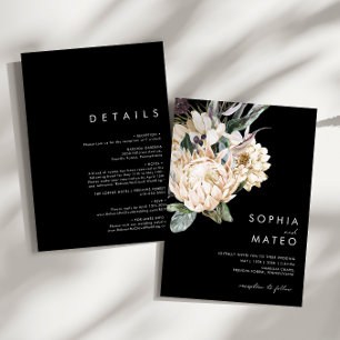 Floral blanc   Tout noir en un seul Faire-part de