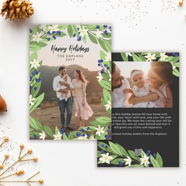 Floral Bleu Berries Cadre verdoyant Joyeux Vacance (Créateur téléchargé)