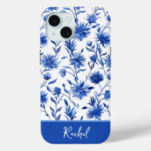 Floral bleu coque iphone personnalisé