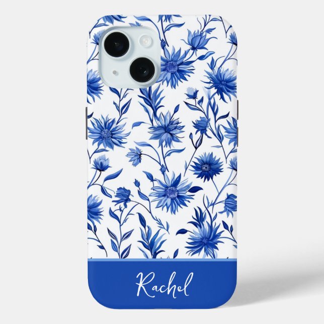 Floral bleu coque iphone personnalisé (Verso)