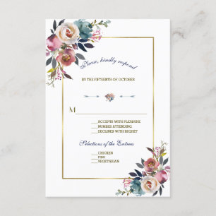Floral bleu doré rose Mariage RSVP