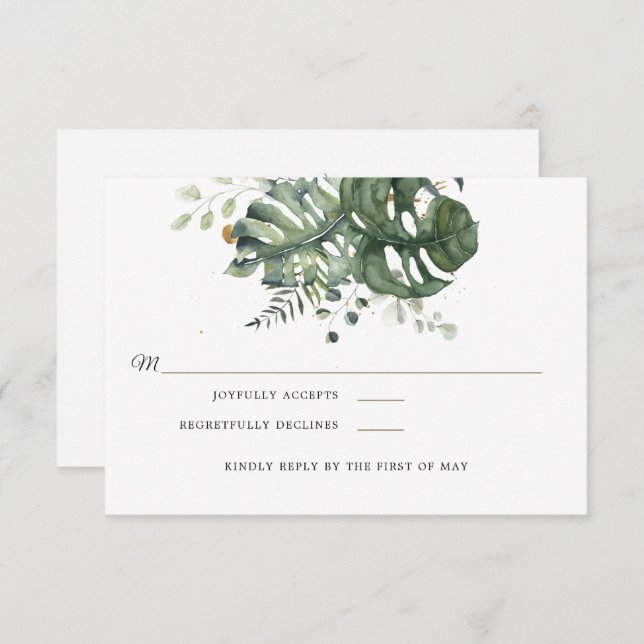 Floral bleu et vert moderne | Mariage RSVP (Devant / Derrière)