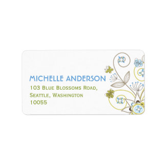Floral bleu fleurs mignonnes Étiquettes de adresse
