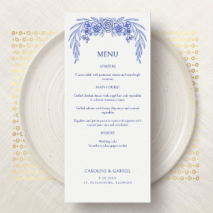 Floral Bleu Français Menu Mariage