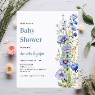 Floral bleu garçon Baby shower invitation