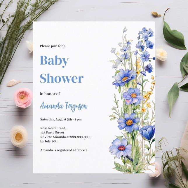 Floral bleu garçon Baby shower invitation (Créateur téléchargé)