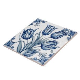 Floral bleu Indigo Azulejo Carreaux