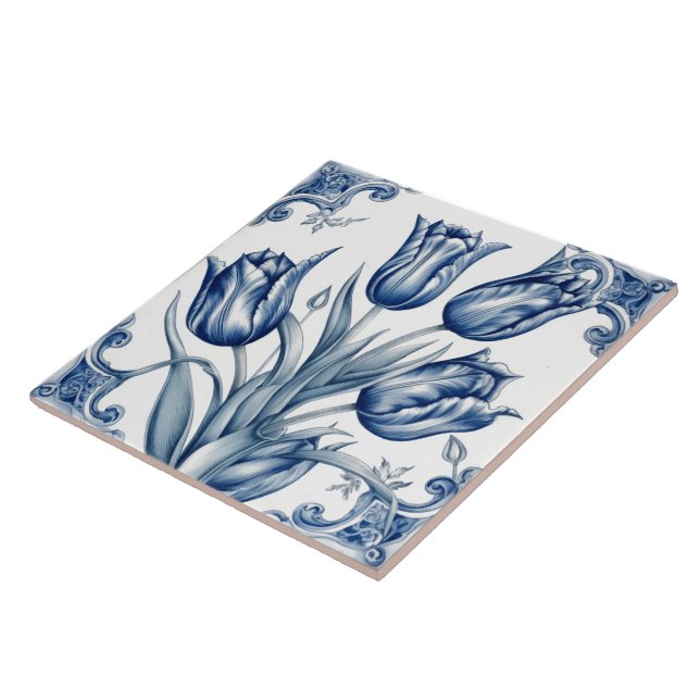 Floral bleu Indigo Azulejo Carreaux (Côté)