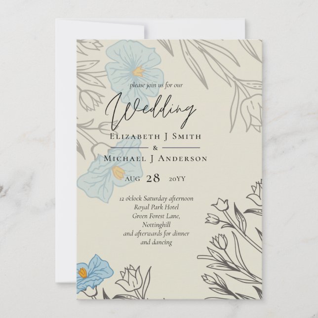 Floral bleu moderne Mariage Abstrait (Devant)