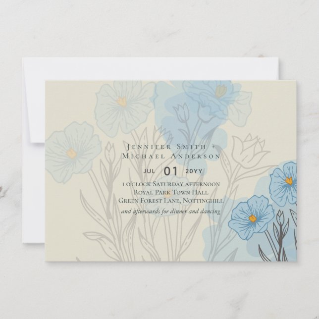 Floral bleu moderne Mariage Abstrait (Devant)