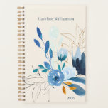 Floral bleu moderne Personnalisé 2025 Non daté<br><div class="desc">Restez inspiré par ce journal personnalisé qui présente un élégant design floral bleu aquarelle aux accents dorés. L'arrière - plan doux et neutre vient compléter les délicates fleurs peintes à la main, rendant ce carnet parfait pour la journalisation quotidienne, la planification ou l'écriture créative. Customisez avec votre nom et votre...</div>