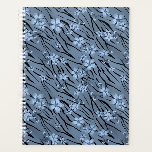 Floral, bleu, motif de tigre (Devant)