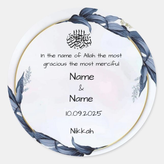Floral bleu nikkah faveur autocollants (Devant)