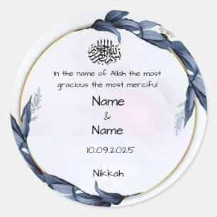 Floral bleu nikkah faveur autocollants