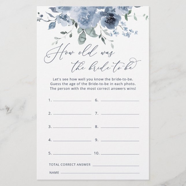 Floral bleu Quel âge a la mariée d'être partie (Devant)