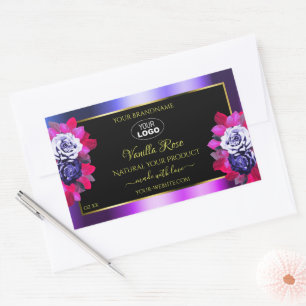 Floral bleu rose violet noir Étiquette Logo