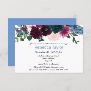Floral Blooms Blue - Invitation à la douche nuptia