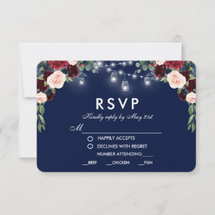 Floral Blue Bourgogne jarres Mariage Repas RSVP