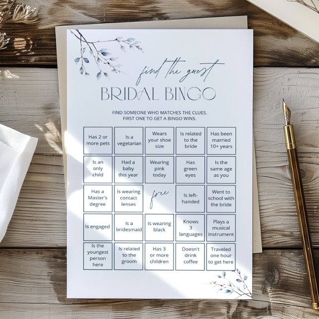 Floral Blue Bridal Bingo Jeu Trouvez L'Invité (Créateur téléchargé)