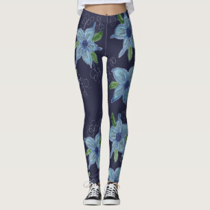 Floral Blue Denim Coloured Star Leggings