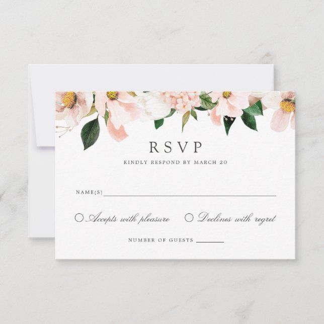 Floral Blush Magnolia Hydrangea Elegant carte RSVP (Devant)
