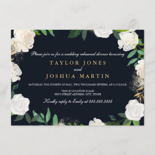 Floral Blush Marine Gold Rehearer Dîner Invitation