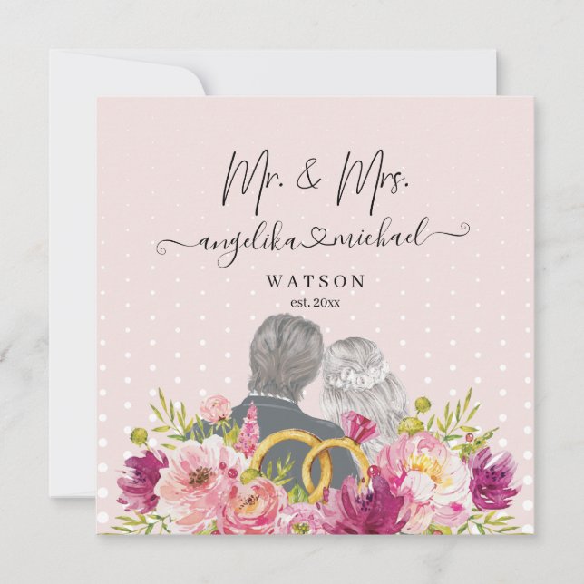 Floral Blush Peonies Script tendance Mr et Mrs. (Devant)