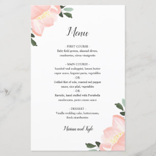 Floral Blush Pink élégant menu de mariage