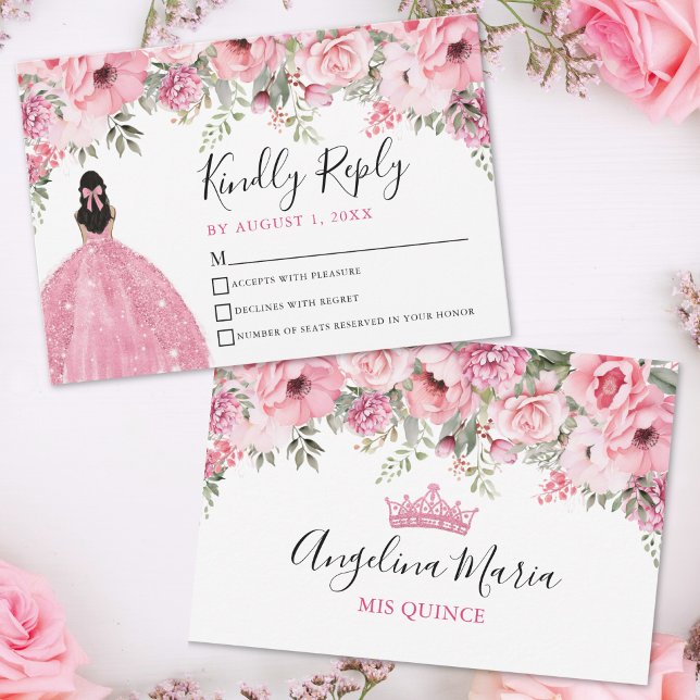 Floral Blush Pink Quinceanera RSVP Card (Floral Blush Pink Quinceanera RSVP )