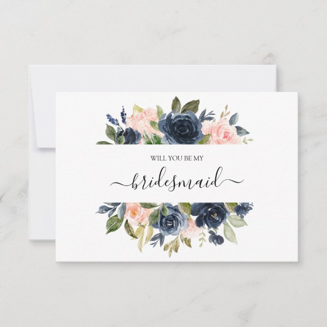 Floral Blush Rose Navy Bouquet Serez-Vous Ma Carte (Devant)