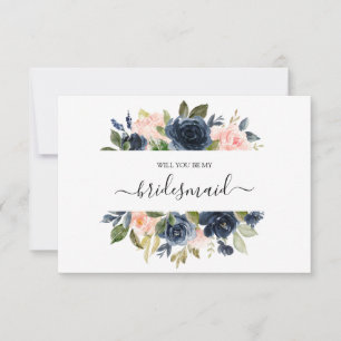 Floral Blush Rose Navy Bouquet Serez-Vous Ma Carte