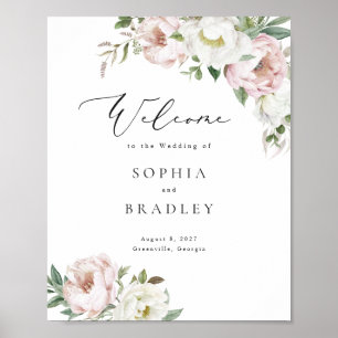 Floral Blush White Peony Leaf Mariage Affiche de b