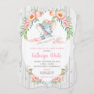Floral Boho Elephant Baby shower Invitation fille
