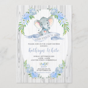 Floral Boho Elephant Baby shower Invitation Garçon