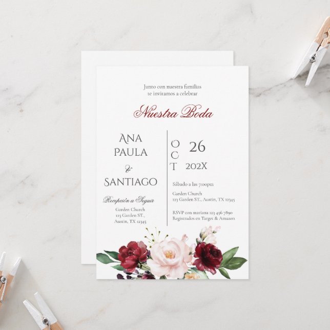 Floral Boho Faire-part de mariage Invitación (Devant/Arrière en situation)