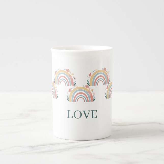 Floral Boho Rainbow Bone China Mug (Devant)
