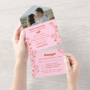 Floral Boho Rétro Tout en un Faire-part de mariage