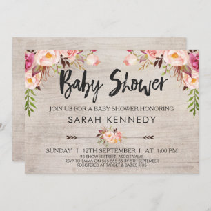 Floral Boho Rustic Baby shower Invitation