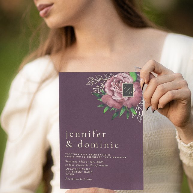 Floral Boho violet Faire-part de mariage (Créateur téléchargé)