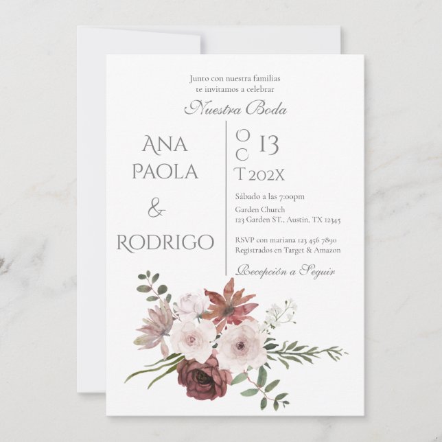 Floral Boho Wedding invitation Invitación (Devant)