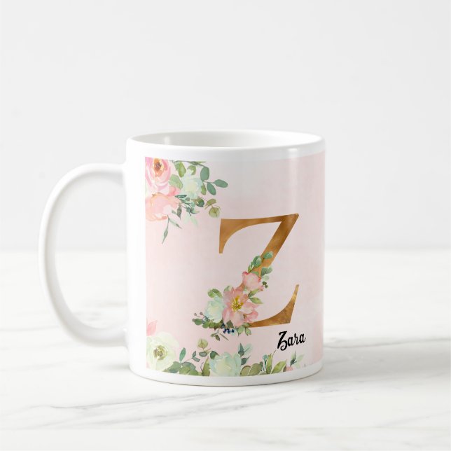 Floral Botanical Gold Initial Letter Z Coffee Mug (Gauche)