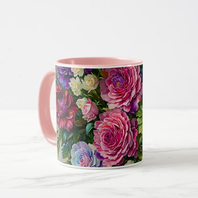 Floral Bouquet Fleurs Rose Art Mug Cup (Devant gauche)