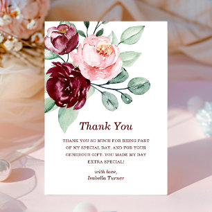 Floral Bourgogne Carte de remerciements d'annive