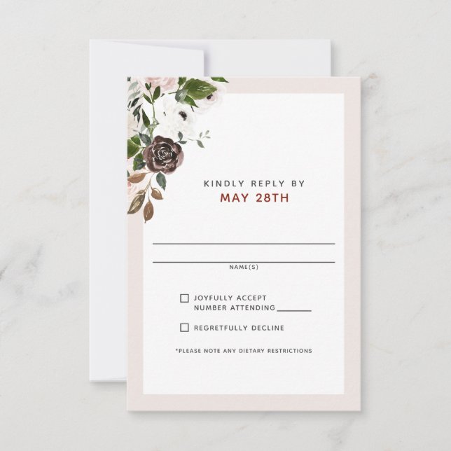 Floral Bourgogne crème Dusty Rose Mariage RSVP (Devant)