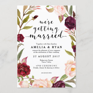 Floral Bourgogne Faire-part de mariage feuillus