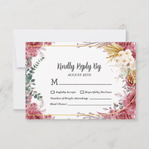 Floral Bourgogne Gold Eucalyptus Wedding Carte RSV