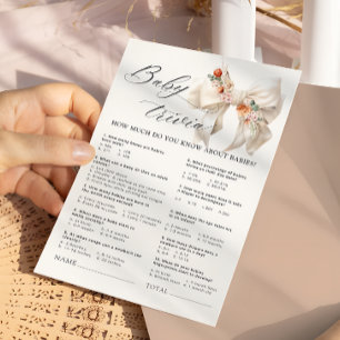 Floral Bow Elegant Baby shower Baby Trivia Jeu