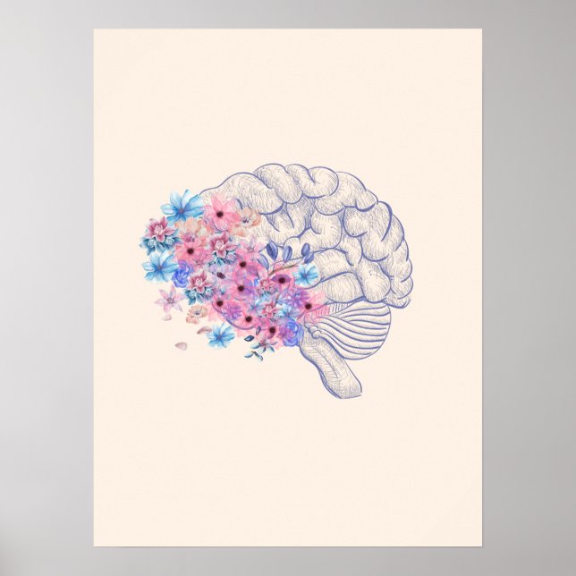Floral brain anatomy wall art poster  (Devant)